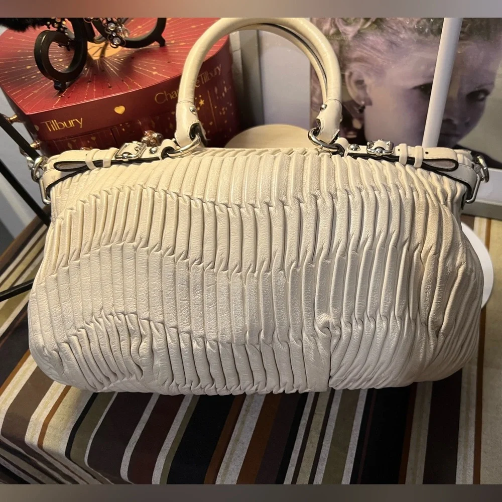 Coach 2012 Ivory Pleated Gathered Leather Sophia Madison Satchel #B1282-18620